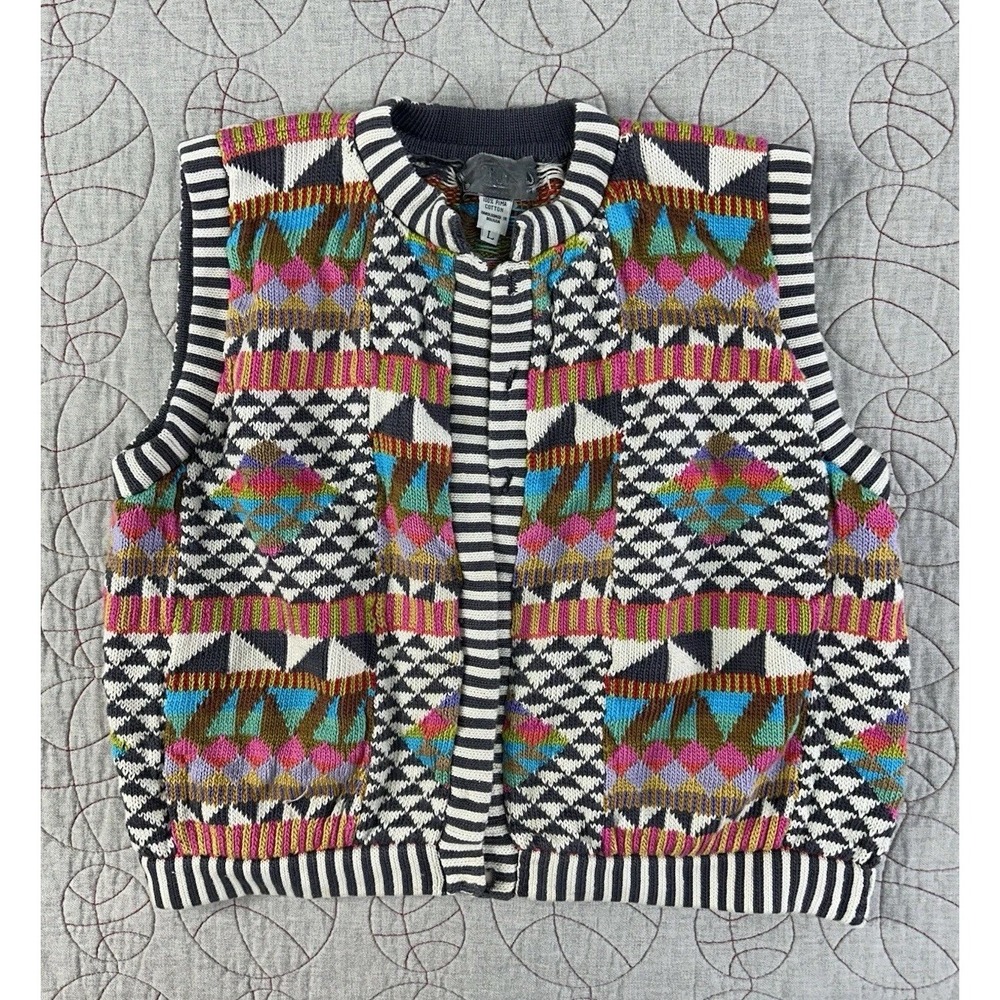 VTG Handloomed Cotton Bright Geometric‎ Sport Vest / Women's Large